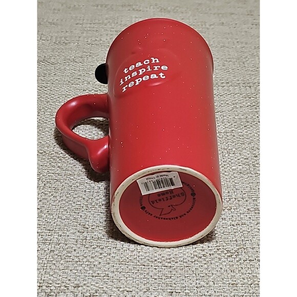 TEACHER Travel Mug W/Lid Red Apple “TEACH, INSPIRE, REPEAT” 18 Oz Stoneware NEW - Picture 6 of 8